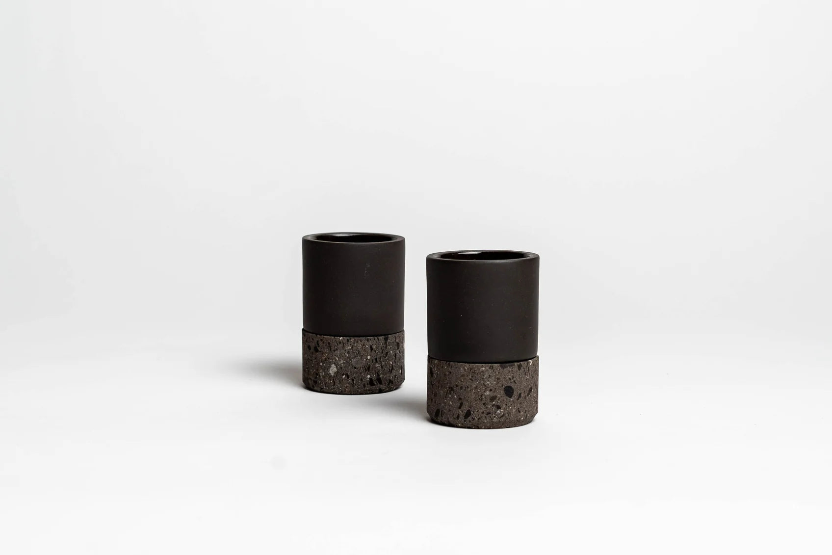 Mezcalitos black clay espresso cups with hand-carved stone base