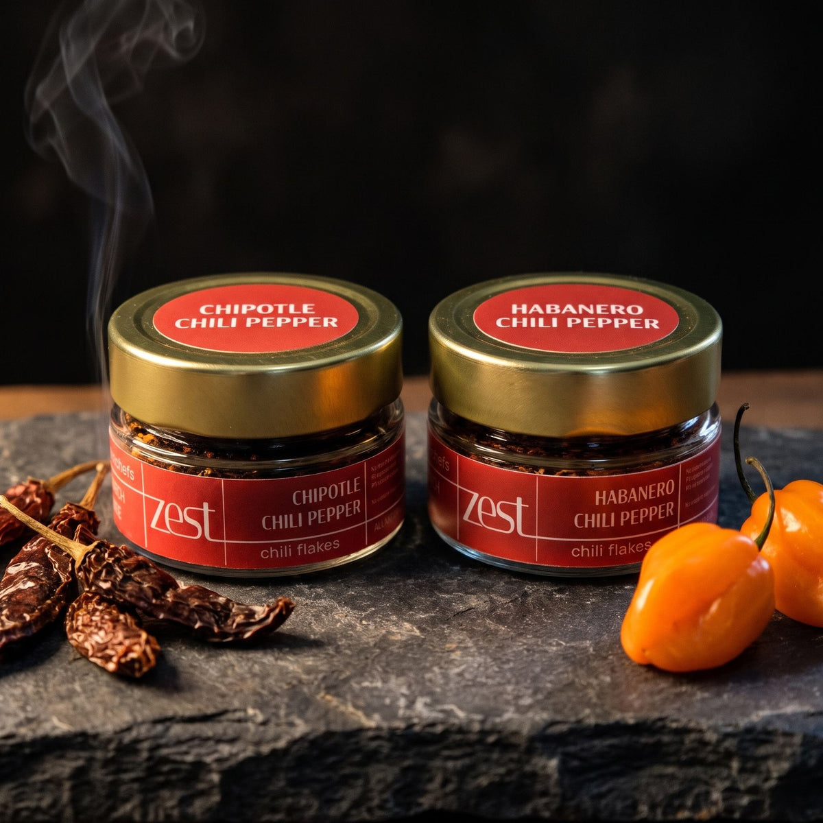 ZEST Smoke & Fire Duo: Chipotle and Habanero chili flakes gift set