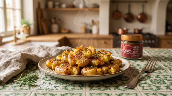 Smashed potatoes with Grill Guru Rub