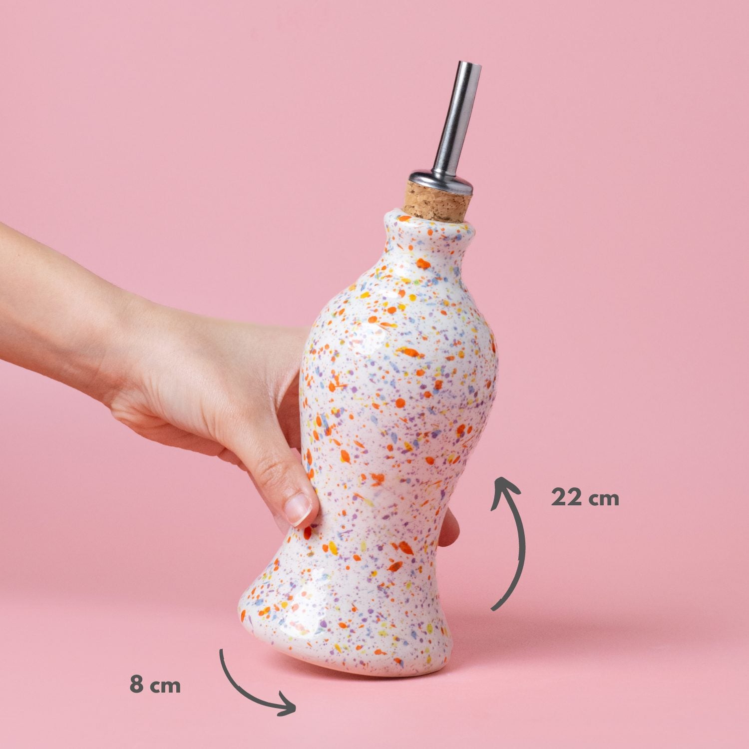 Confetti ceramic oil bottle side view with cork