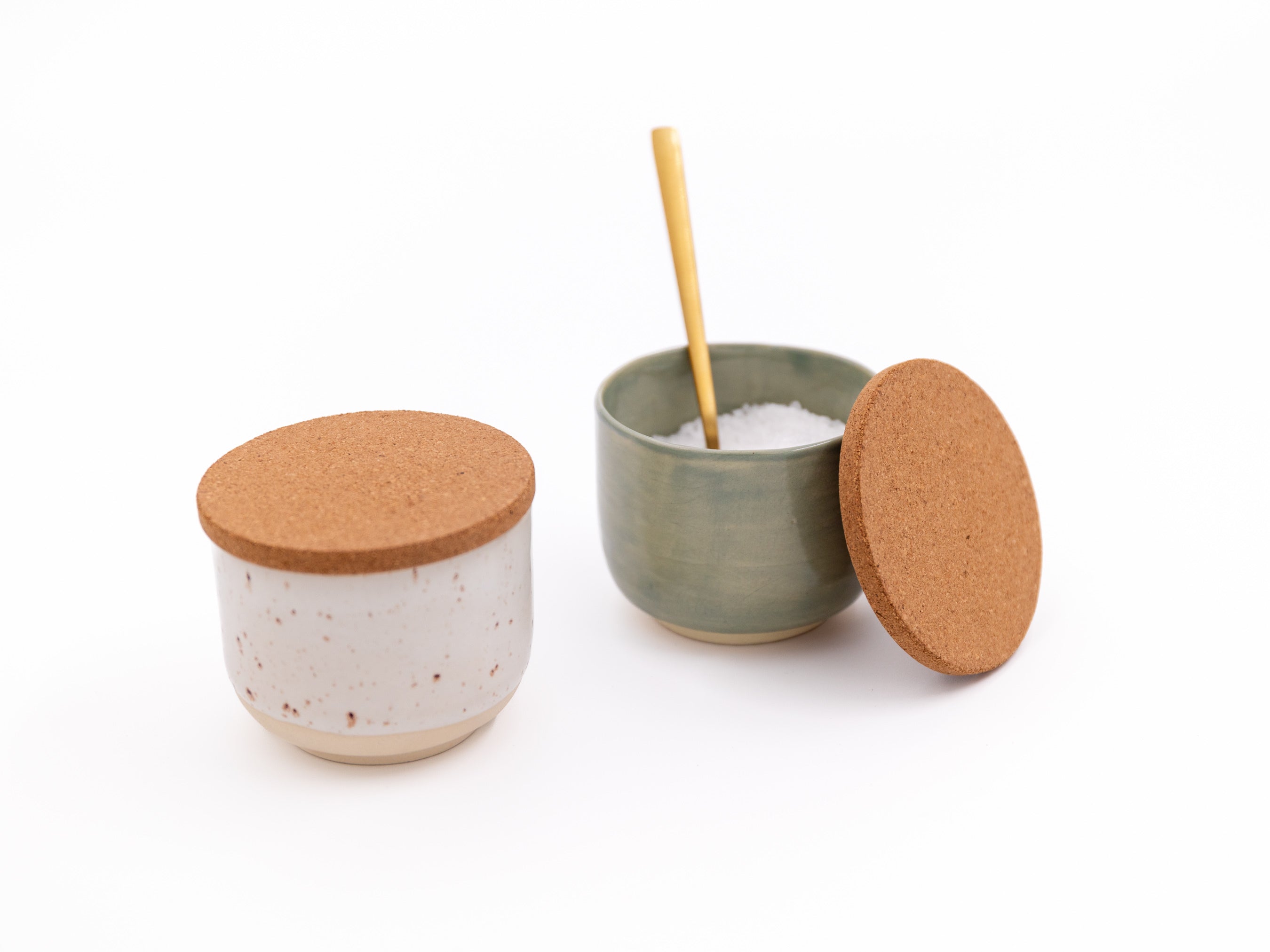 Porte-épices et sel en céramique artisanale avec couvercle en liège