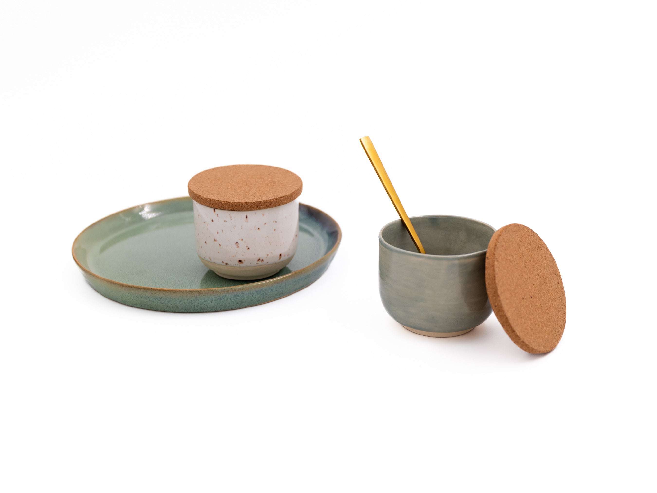 Porte-épices et sel en céramique artisanale avec couvercle en liège