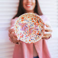 Large ceramic grater plate in Carnival confetti pattern, hand-painted