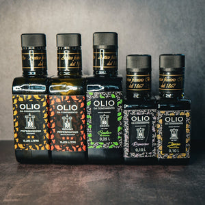 Habanero chili oil bottle alongside ZEST gourmet oil collection