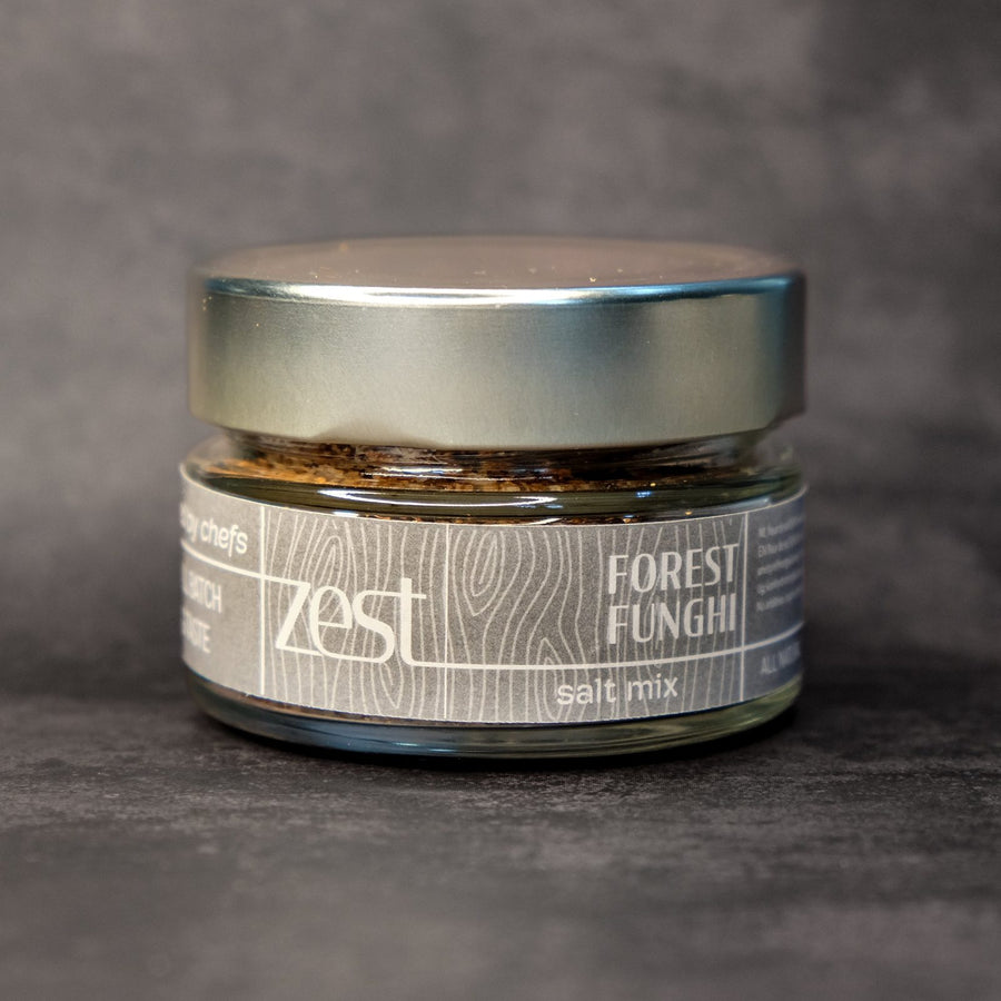 Forest Funghi porcini mushroom salt in glass jar with ZEST label
